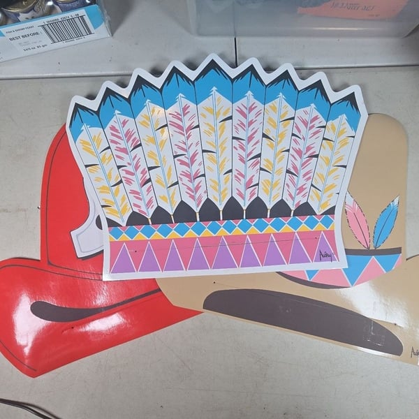 Vintage Audrey Fire Helmet, Cowboy Hat, Headdress Die-Cut Placemat hats Set