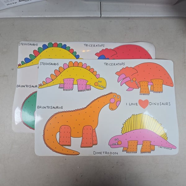 Vintage Pat Meyers I Love Dinosaurs Plastic Placemat