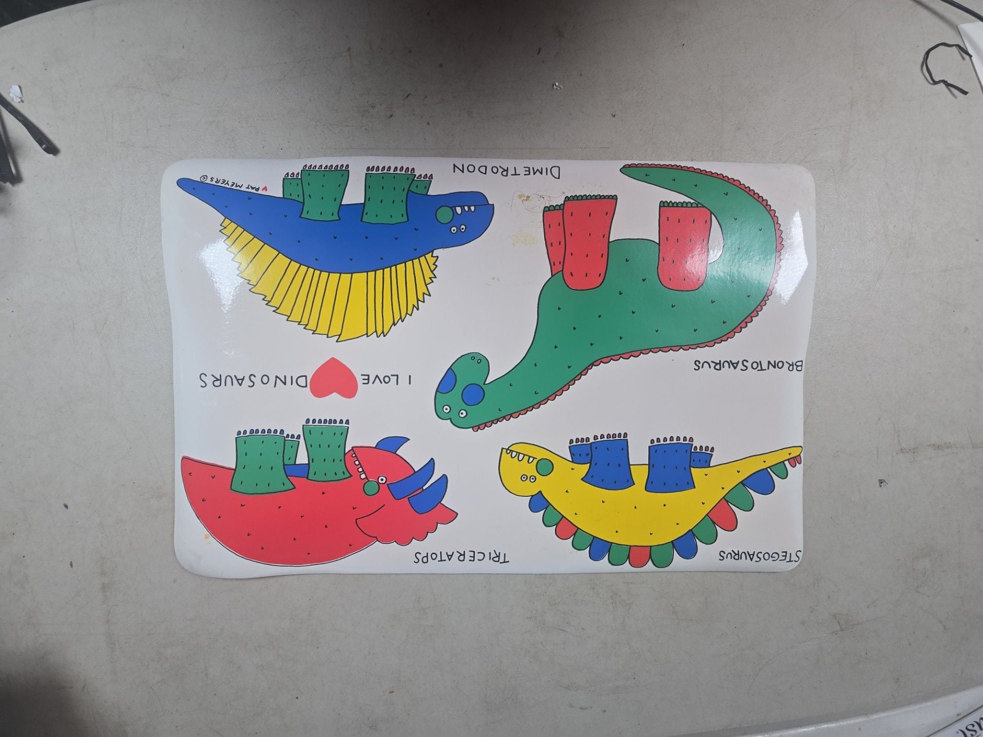 Vintage Pat Meyers I Love Dinosaurs Plastic Placemat 2