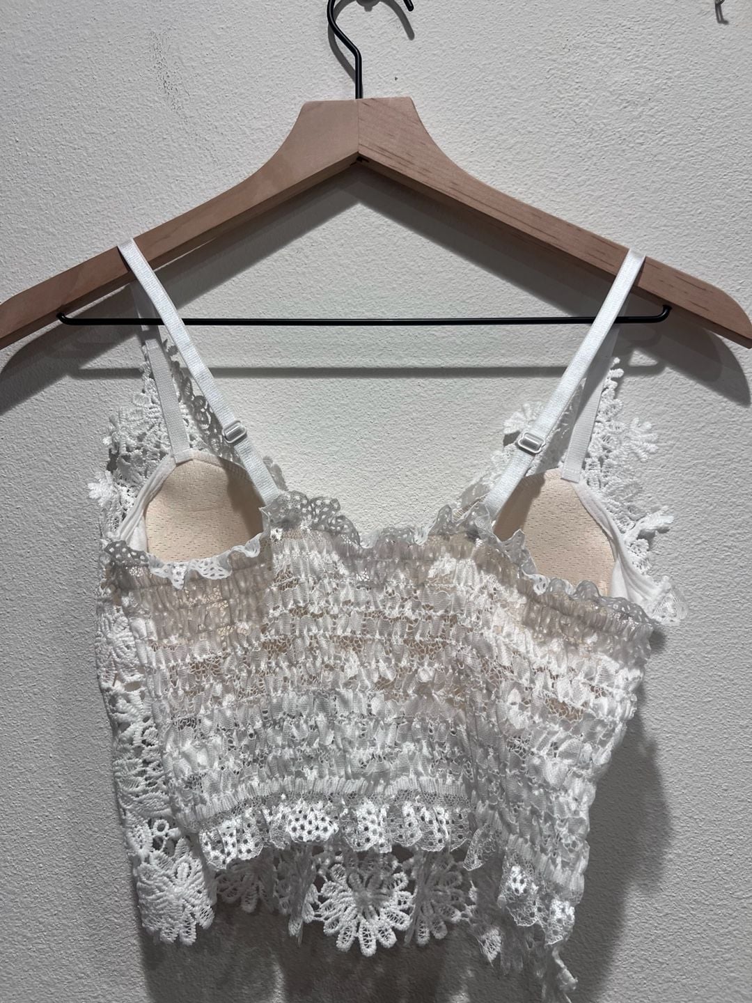 White Lace Crop Top with 3D Floral Beads and Sequins Handmade fits S to M 4