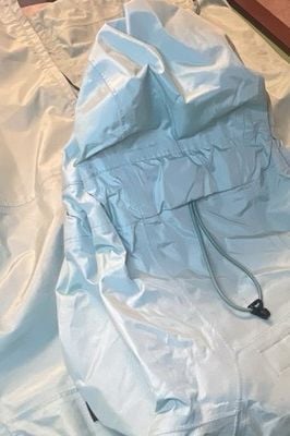 Patagonia Womens M Light Blue Hooded Full Zip Windbreaker Jacket Long 9