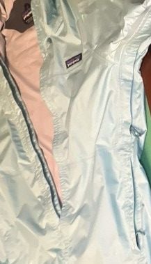 Patagonia Womens M Light Blue Hooded Full Zip Windbreaker Jacket Long 8