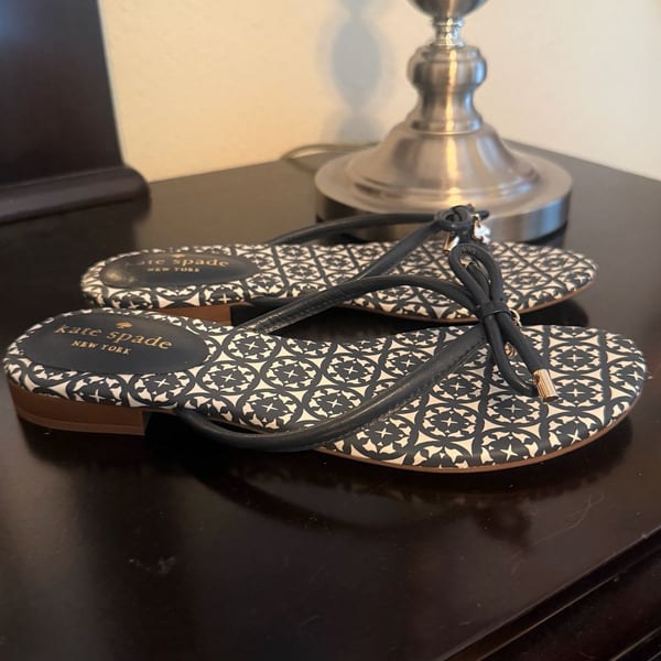 Kate Spade New York Mystic Bow Thong Sandals Navy Blue White Size 6M