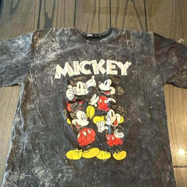 Zara Mickey Mouse Vintage Acid Wash Graphic T-Shirt