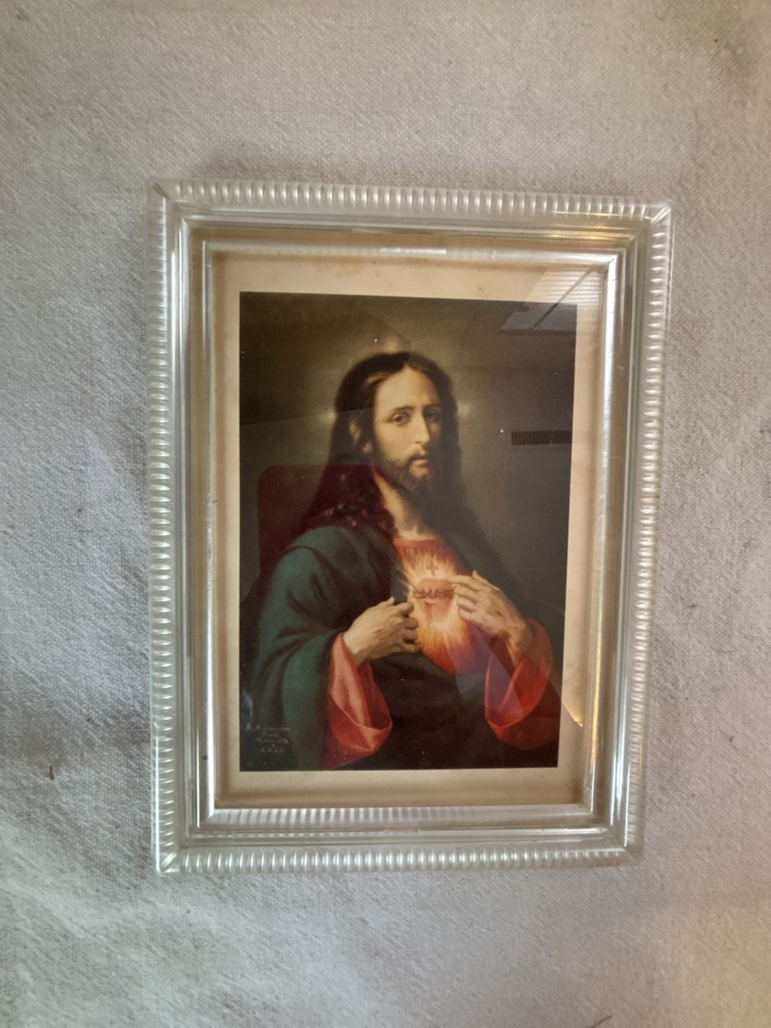 Vintage Framed Sacred Heart of Jesus Print by Jose Maria Ibarraran Ponce 1