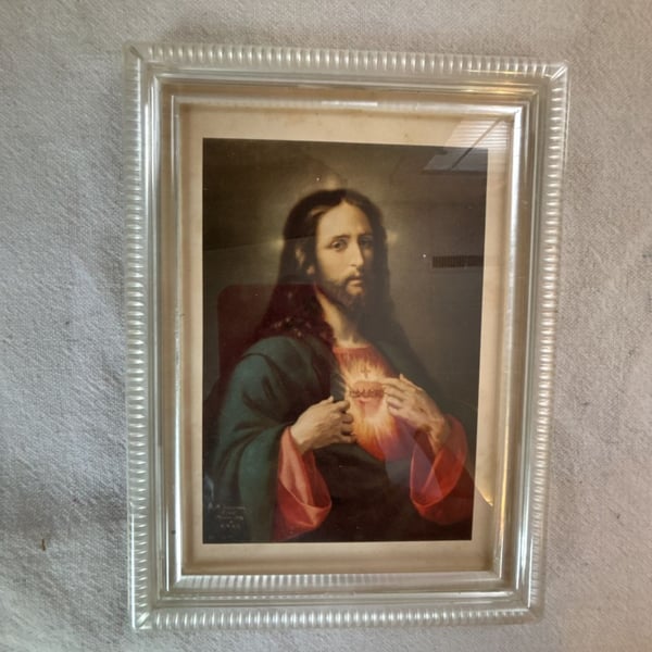 Vintage Framed Sacred Heart of Jesus Print by Jose Maria Ibarraran Ponce