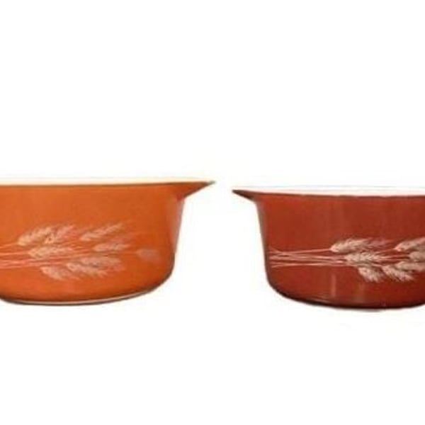 Vintage Pyrex Autumn Harvest Wheat Pattern Cinderella Casserole Bowls (Set of 2)