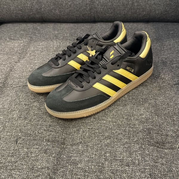 5.5Y / 6.5W - Adidas Lionel Messi x Samba 'Triunfo Dorado' Black Gold Sneakers