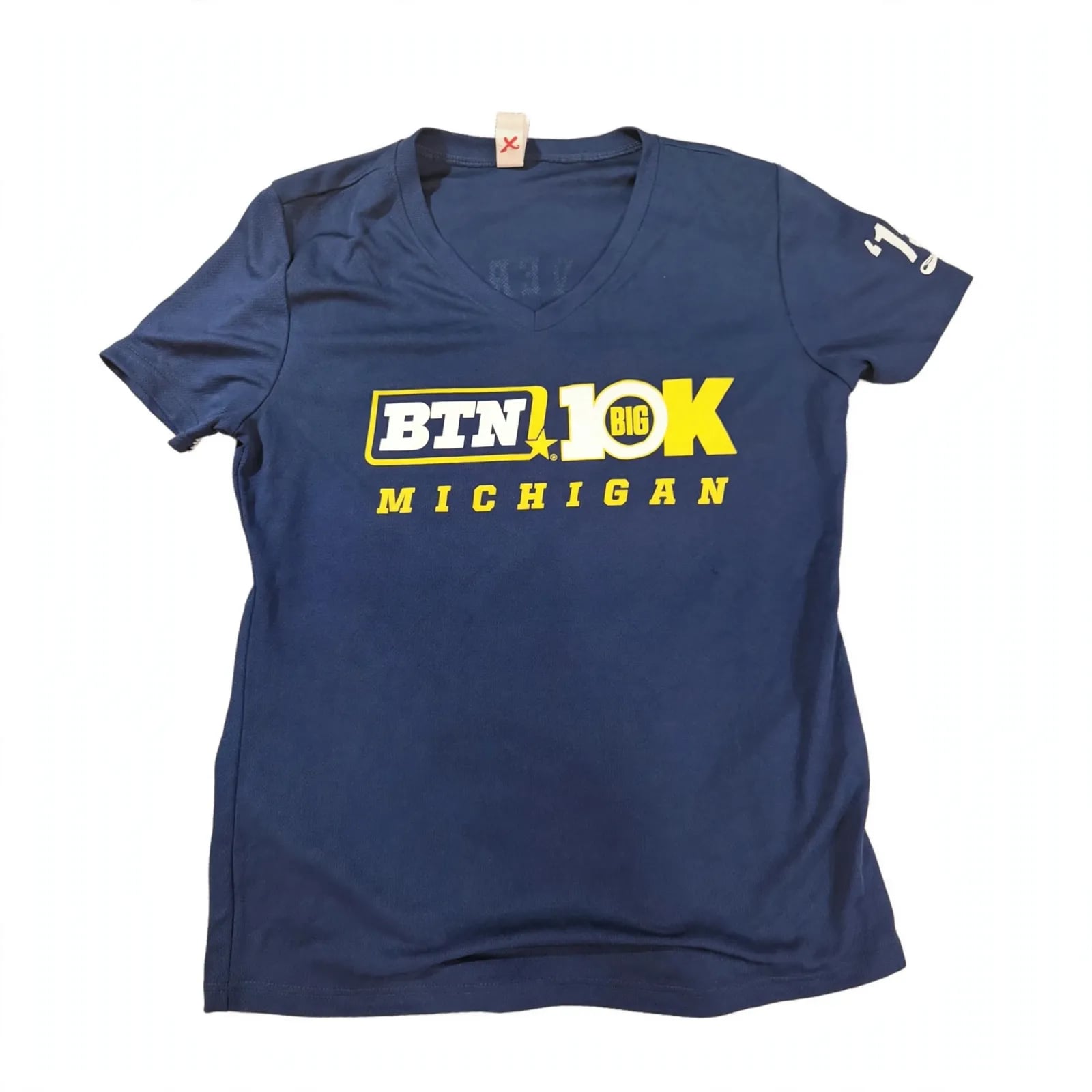 BTN Big 10K Michigan Wolverines Tee Shirt Size M Womens V-Neck Performance 2015 3