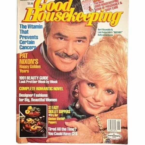 Good Housekeeping Magazine January 1991 Burt Reynolds & Loni Anderson Cover