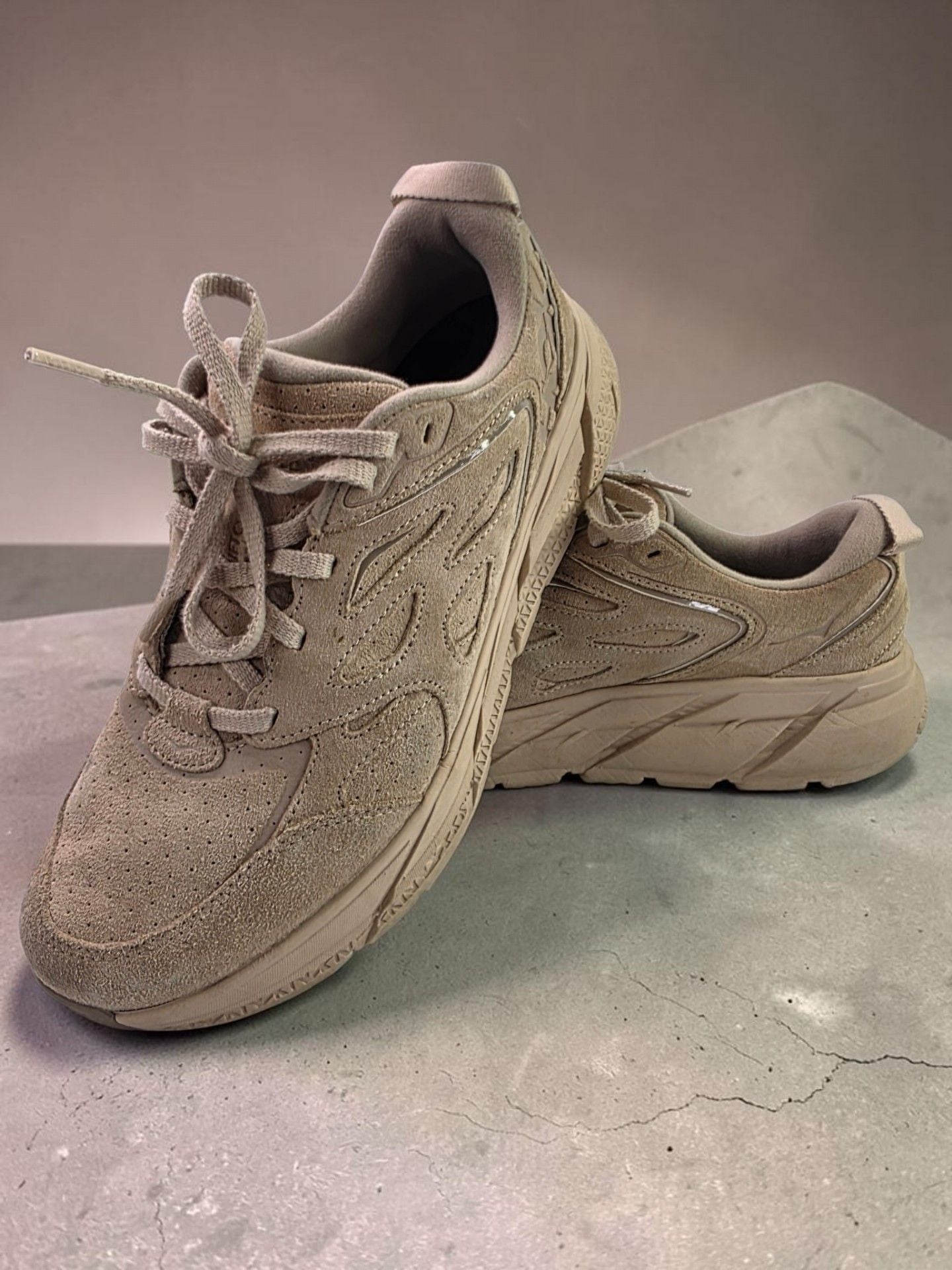 HOKA Clifton L Suede Shifting Sand Dune Sneakers 2