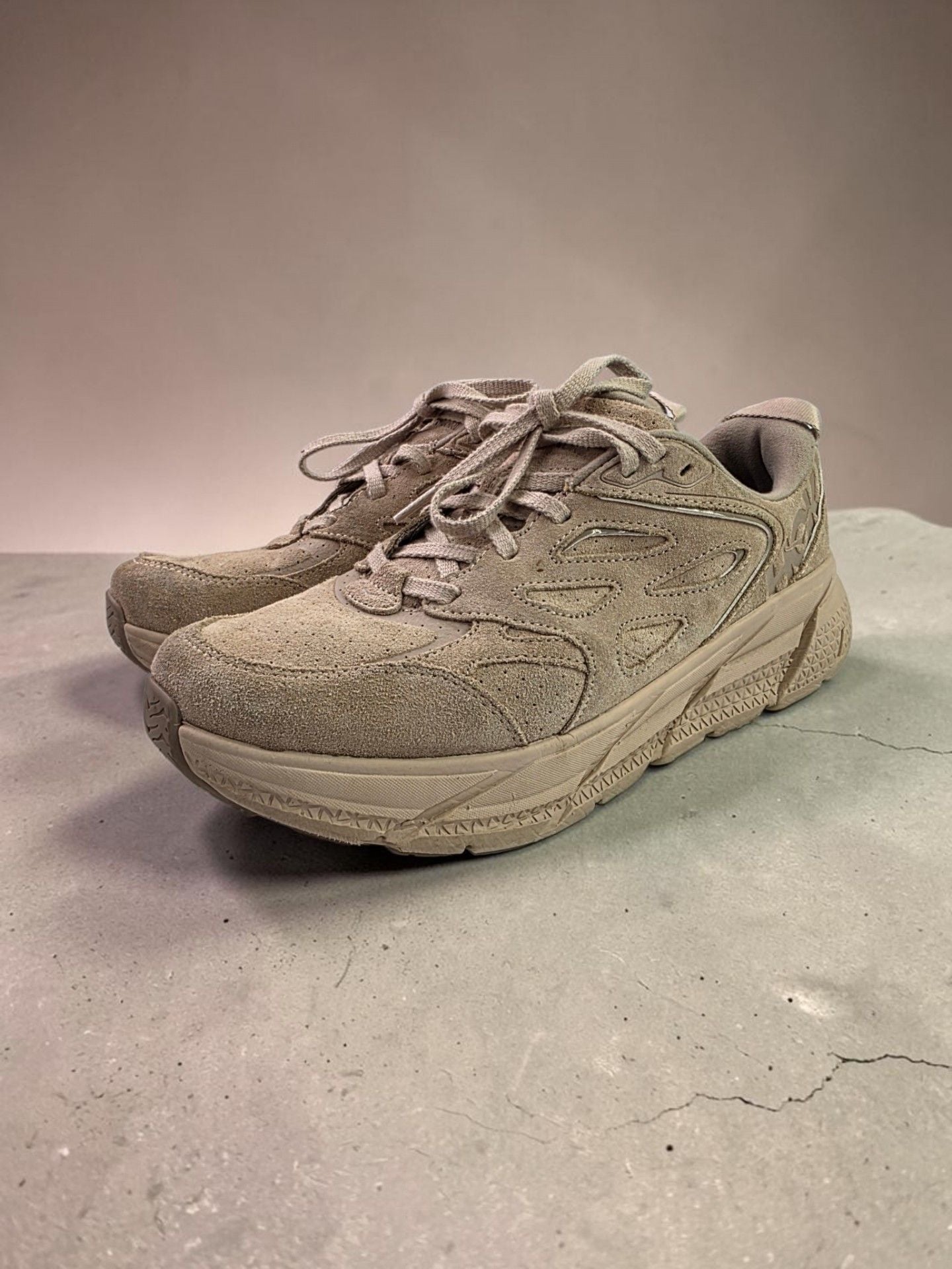 HOKA Clifton L Suede Shifting Sand Dune Sneakers 4