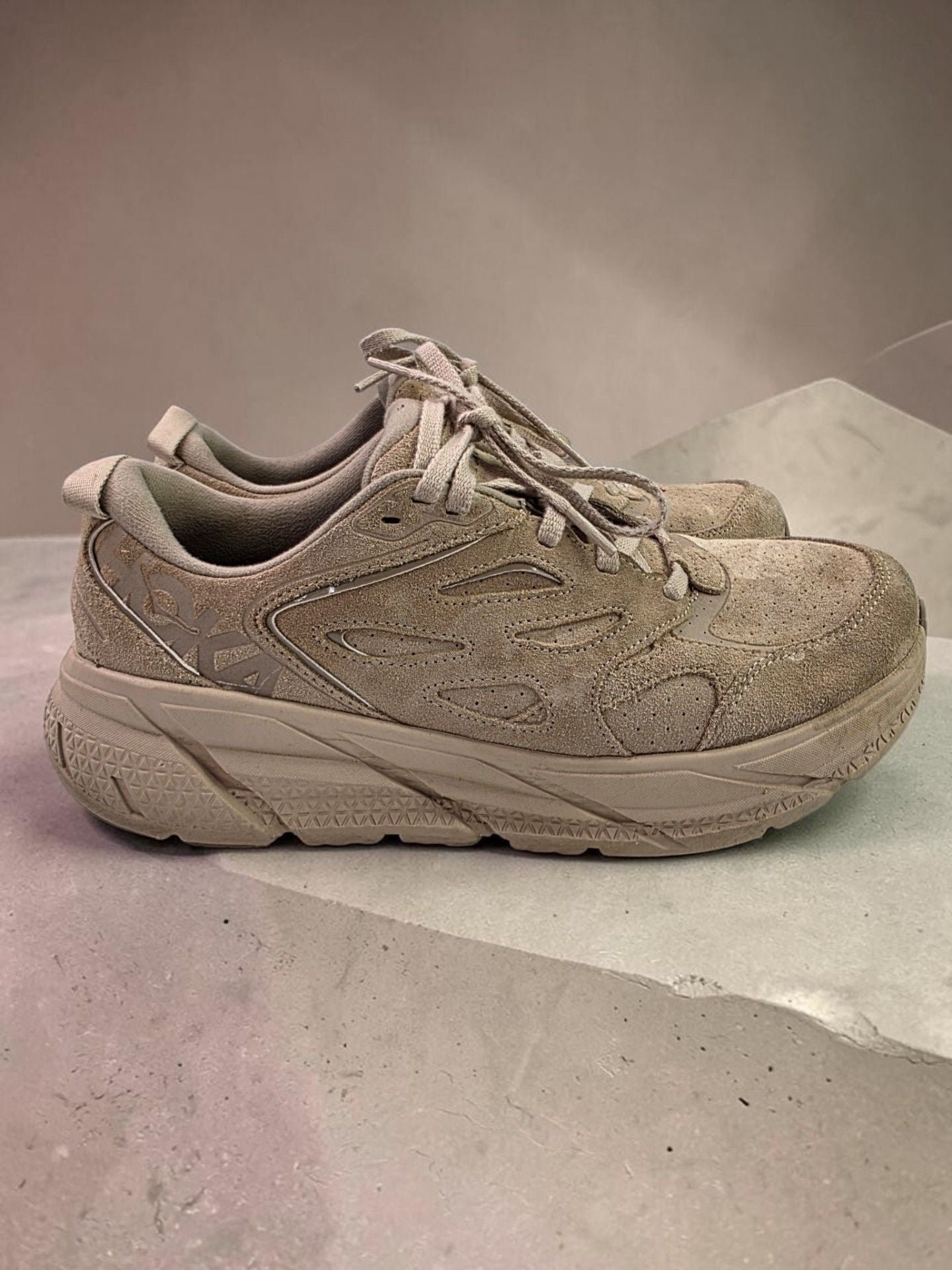 HOKA Clifton L Suede Shifting Sand Dune Sneakers 6