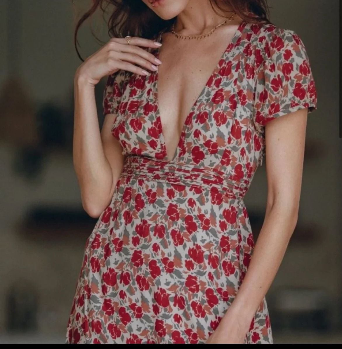 Pampelone Red Floral Print V-Neck Flutter Sleeve Maxi Dress 3