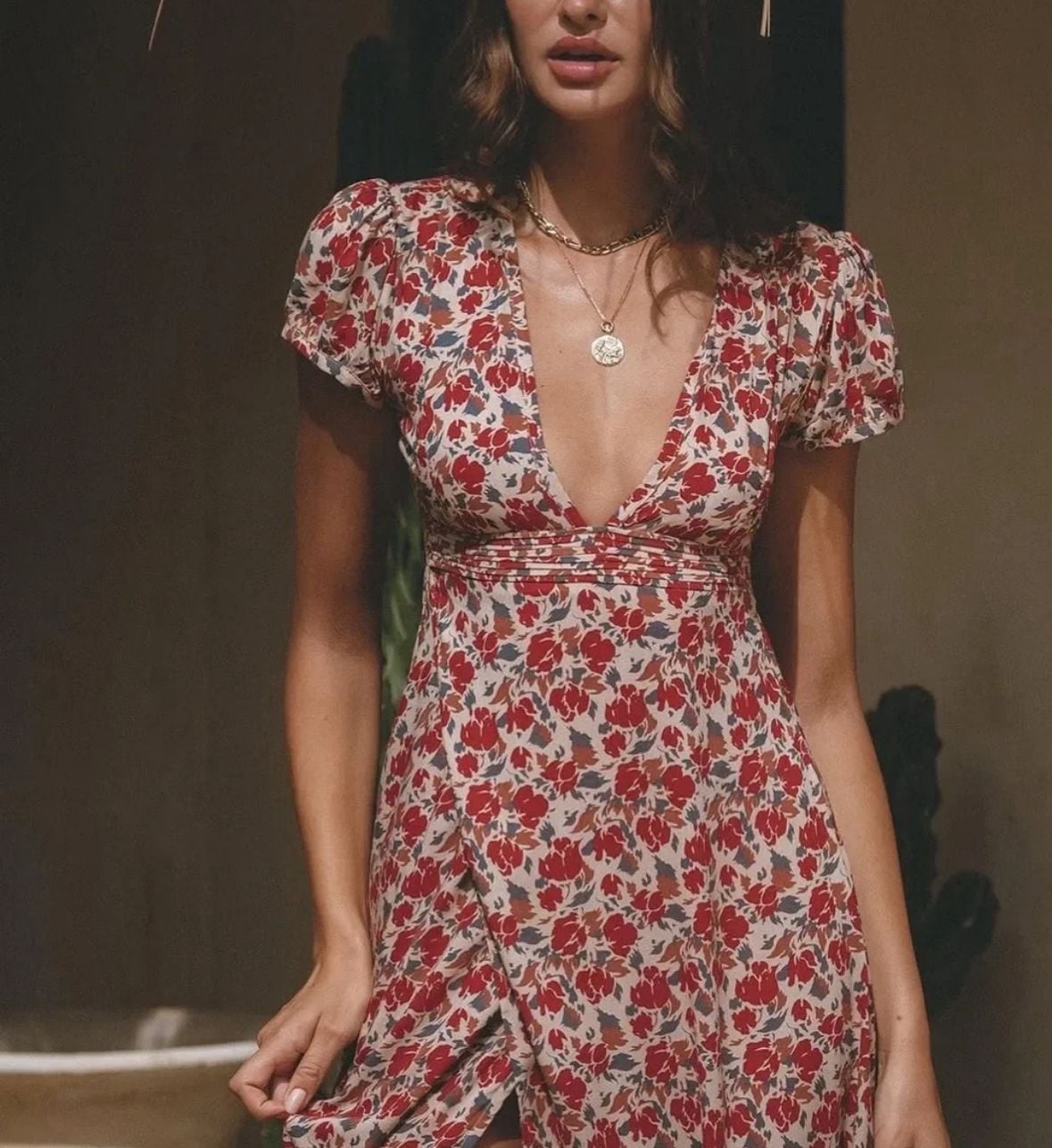 Pampelone Red Floral Print V-Neck Flutter Sleeve Maxi Dress 4