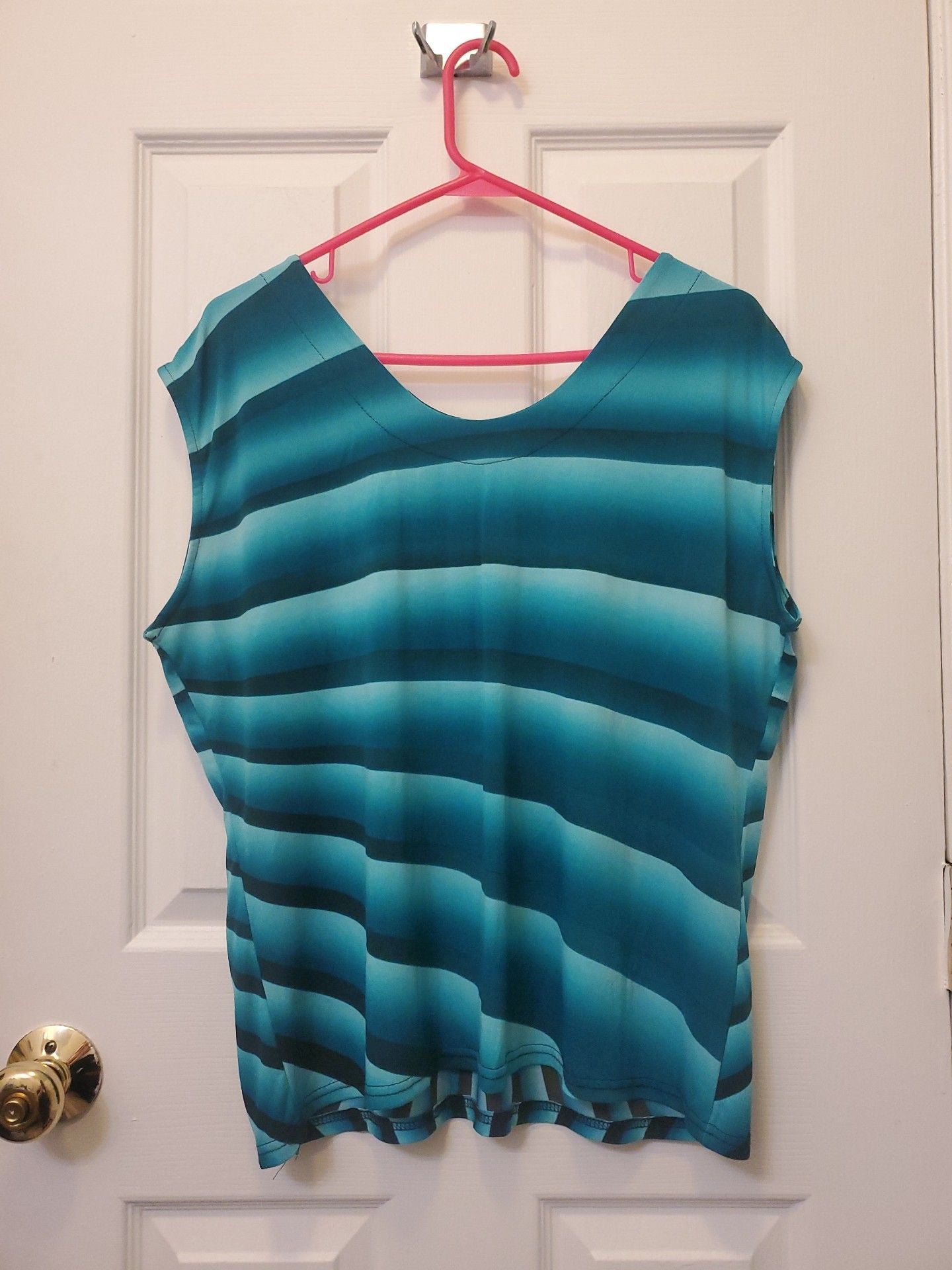 VTG Y2K Valentina Teal Optical Illusion Rhinestone Cyber Rave Slinky Shirt 1X 5