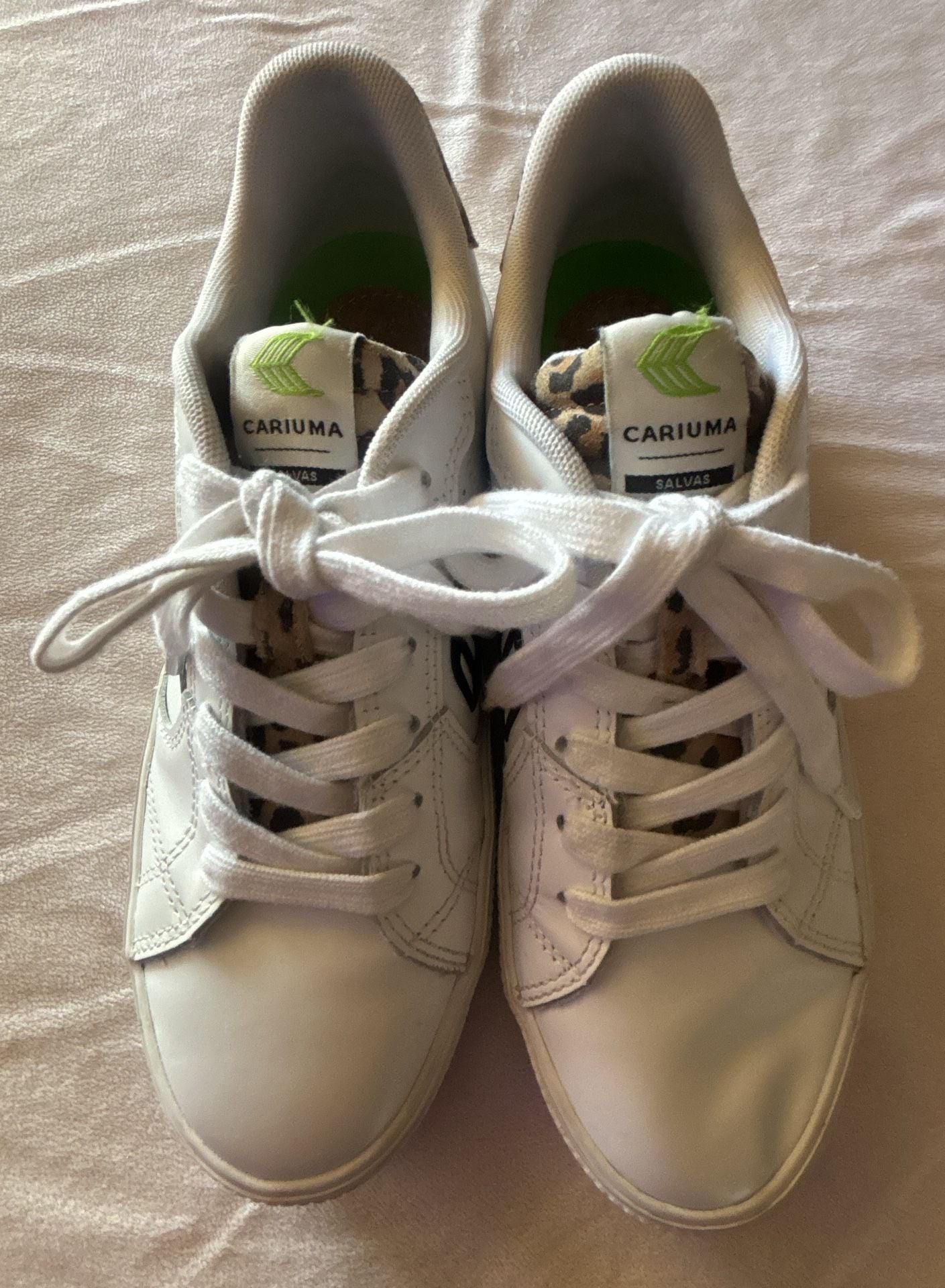 Cariuma Salvas White Leather Black Logo Leopard Print Sneaker 2