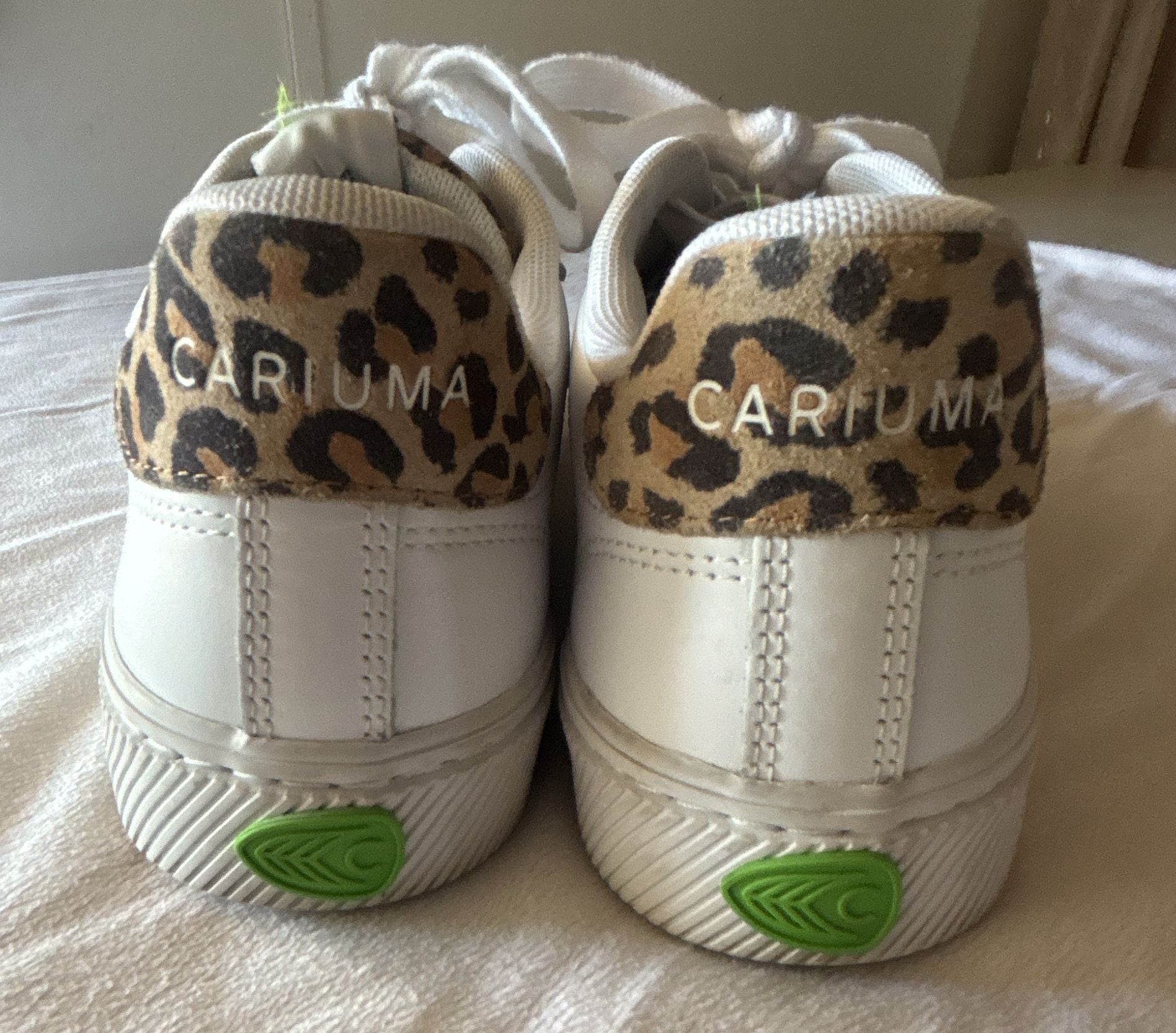 Cariuma Salvas White Leather Black Logo Leopard Print Sneaker 4