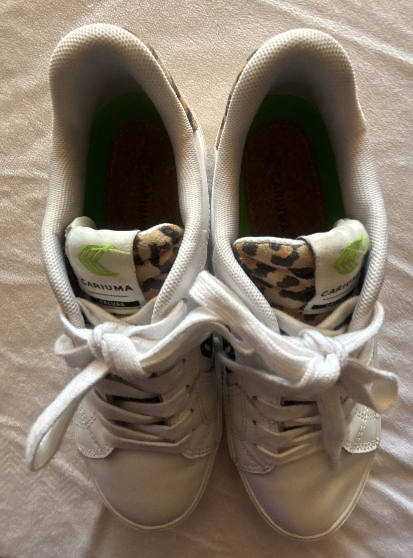 Cariuma Salvas White Leather Black Logo Leopard Print Sneaker 5