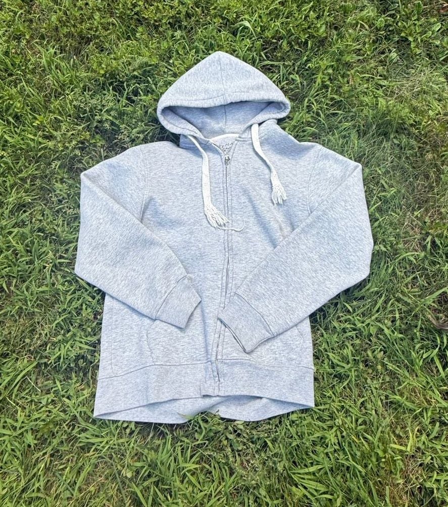 Free Planet Gray Full Zip Hoodie With Thick Drawstrings Size L 2