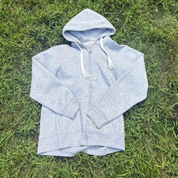 Free Planet Gray Full Zip Hoodie With Thick Drawstrings Size L