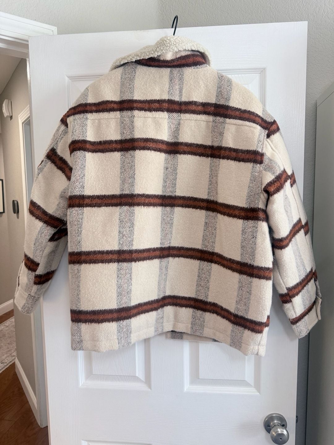 Billabong Women's Lucky Charm Plaid Faux Shearling Collar Jacket Size L 7