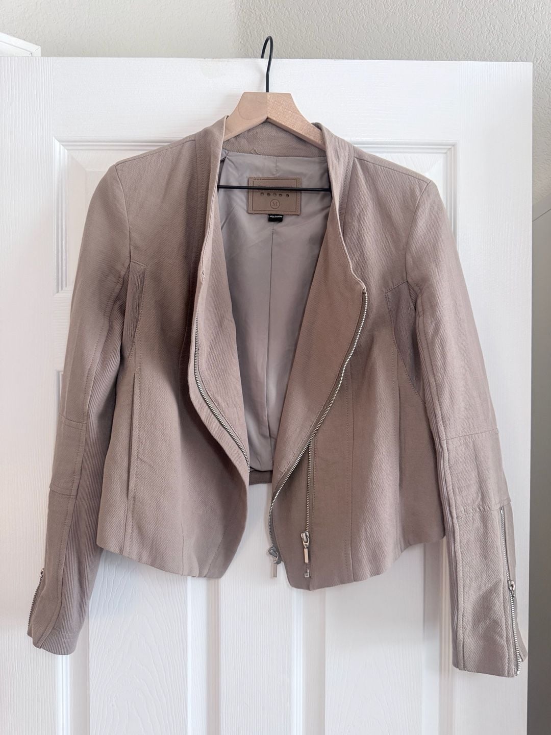 BlankNYC Moto Style Jacket Taupe Cotton Blend Size M 2