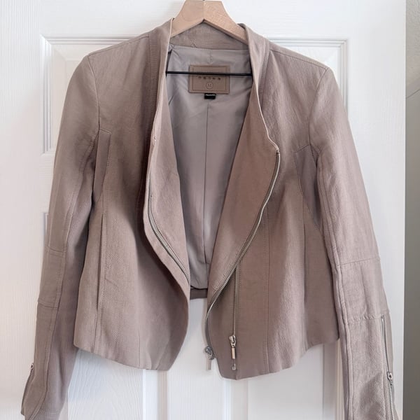 BlankNYC Moto Style Jacket Taupe Cotton Blend Size M