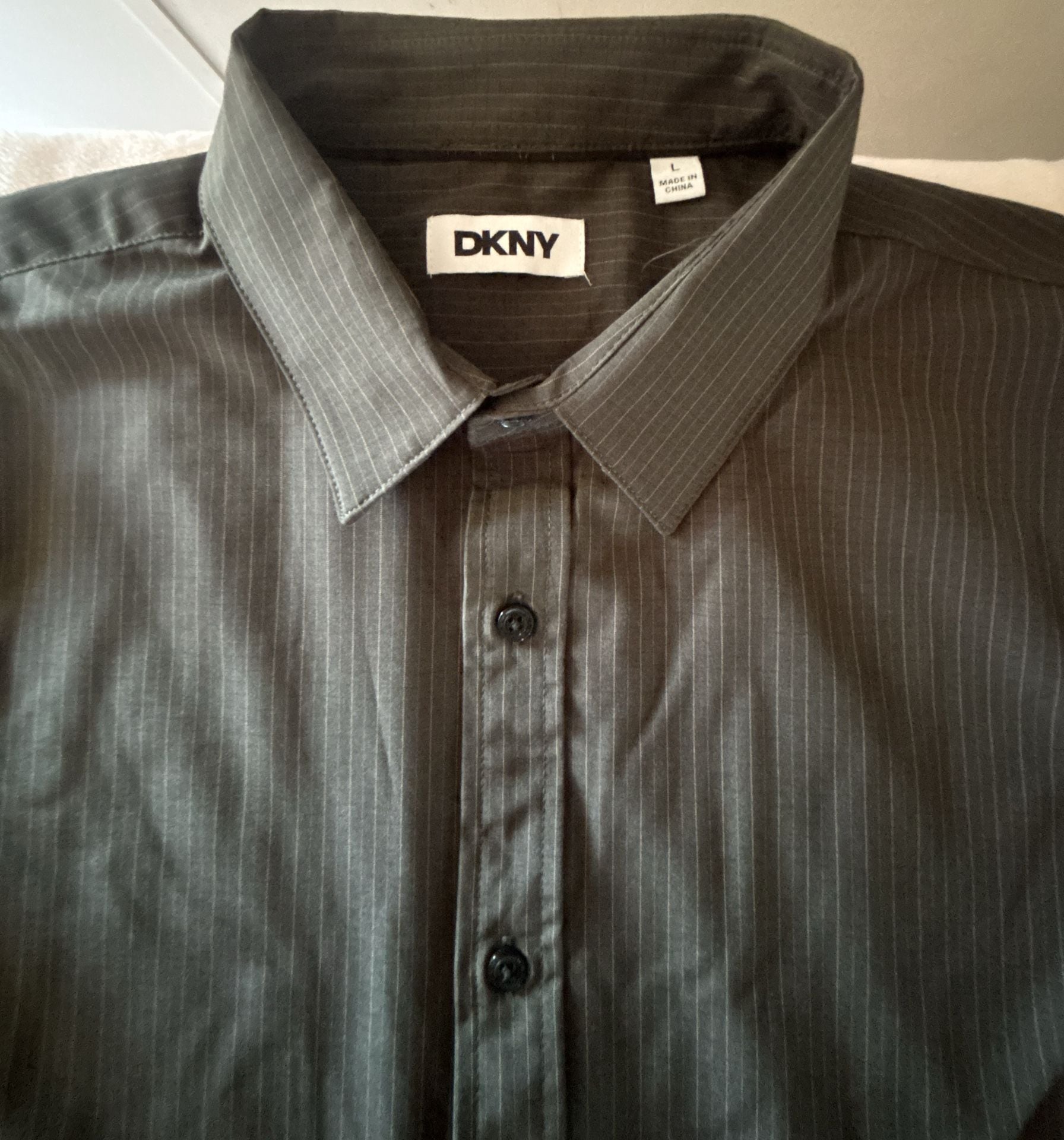 DKNY Mens Green Pinstripe Long Sleeve Button Down Shirt Size L 2