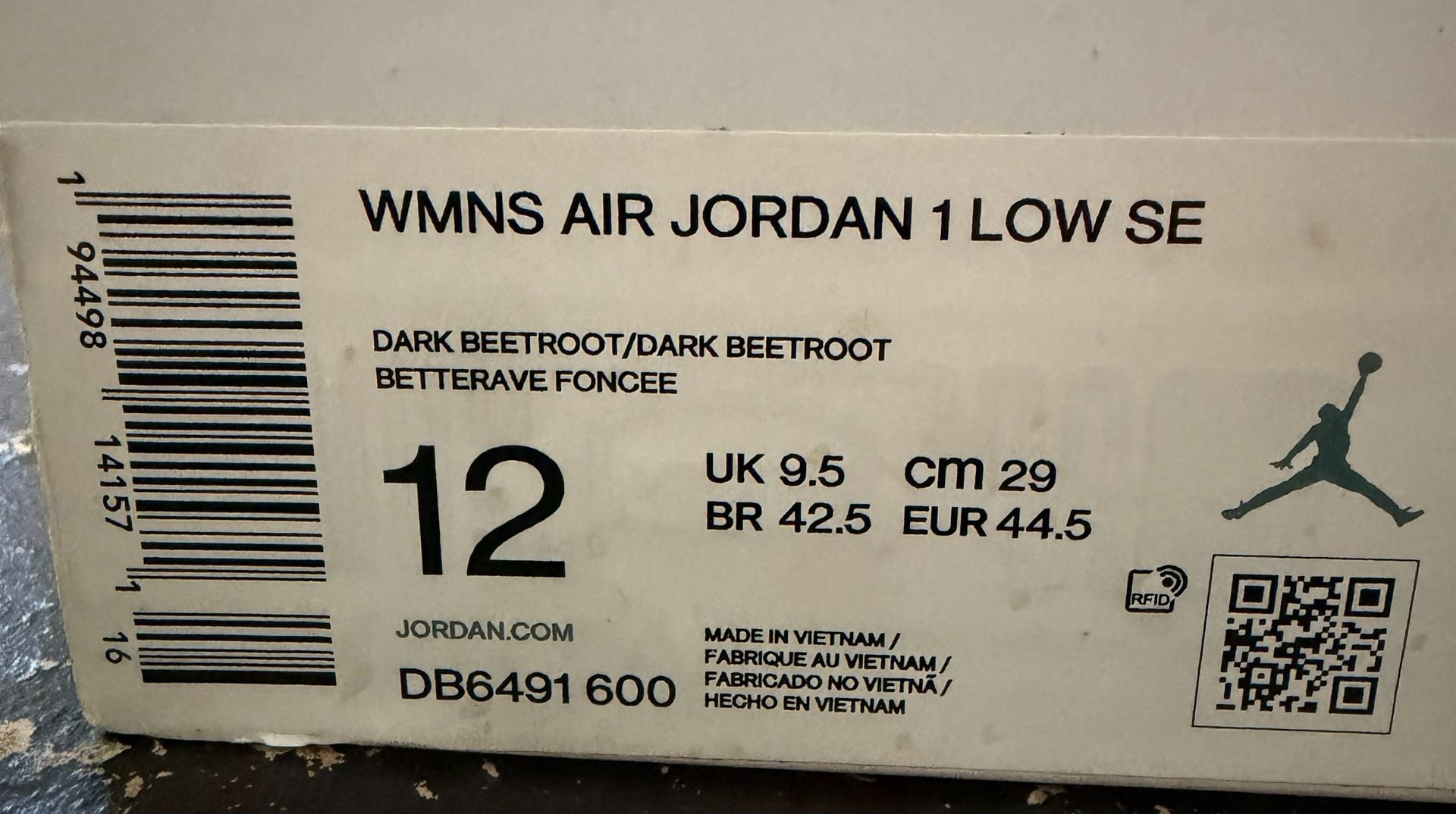Nike Air Jordan 1 Low SE Dark Beetroot DB6491-600 Women's Sneakers 12w/10.5m 8