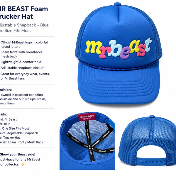 MrBeast Foam Trucker Hat Blue Adjustable Snapback