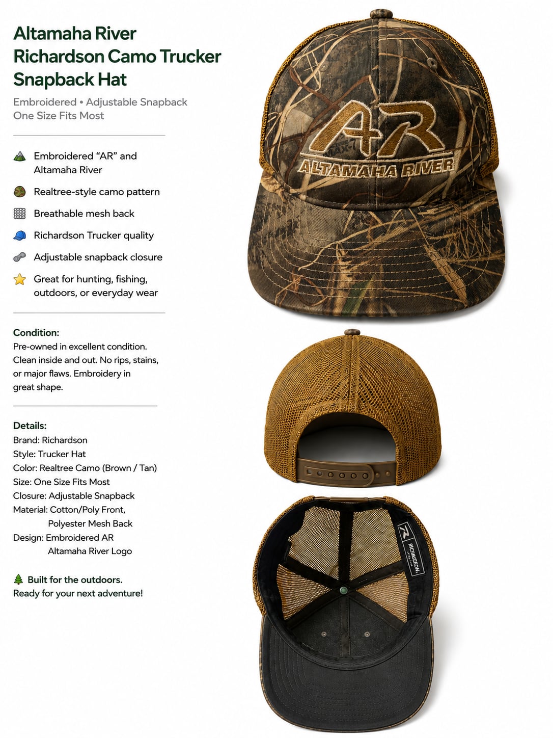 Altamaha River Richardson Camo Trucker Snapback Hat 2