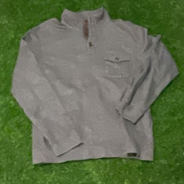 Banana Republic Gray Long Sleeve Mock Neck Snap Button Pullover Sweater with Chest Pocket