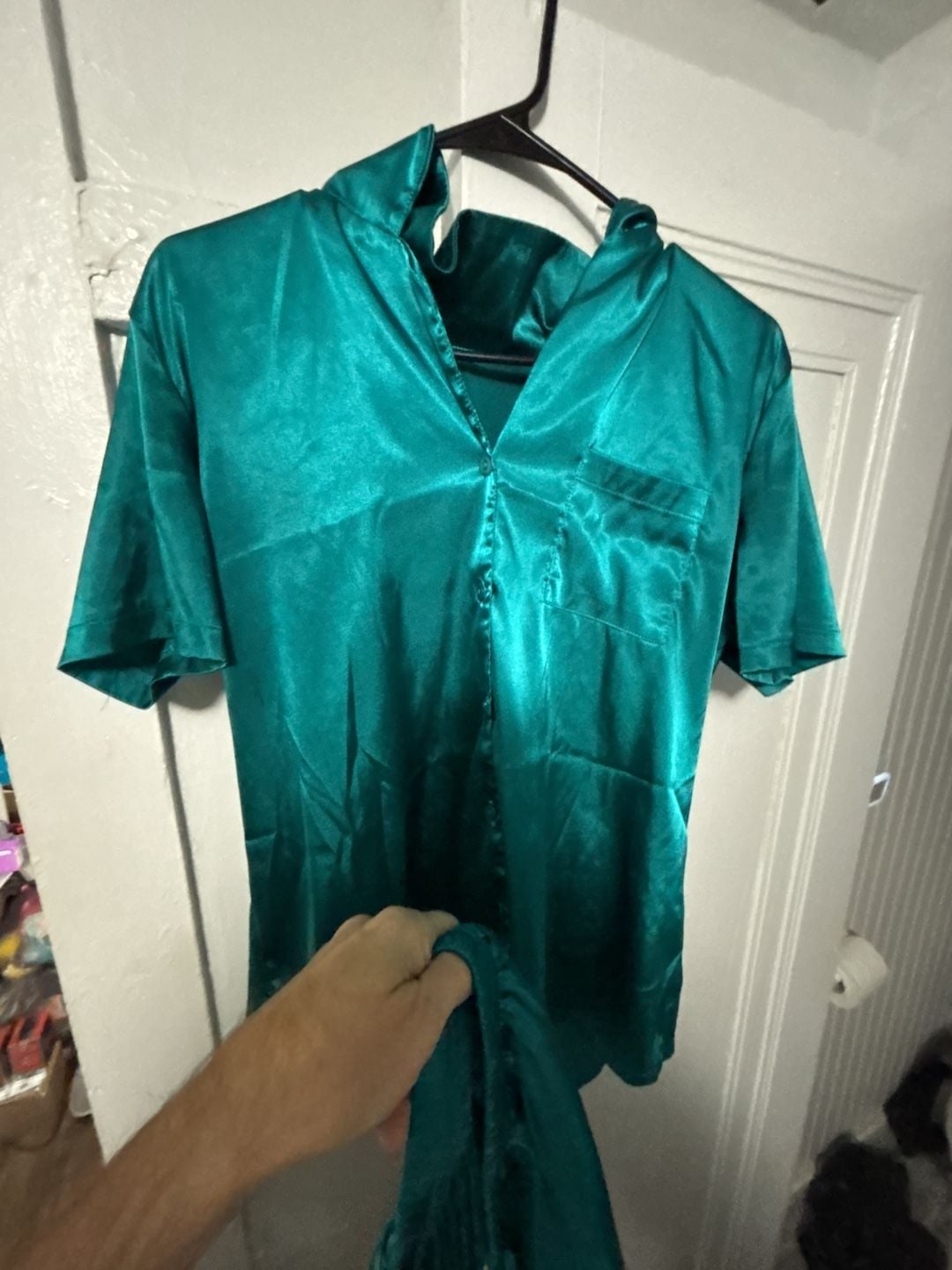 Silk Satin Pajamas Set Women Short Sleeve Sleepwear Soft Button Down Loungewear Pjs 1