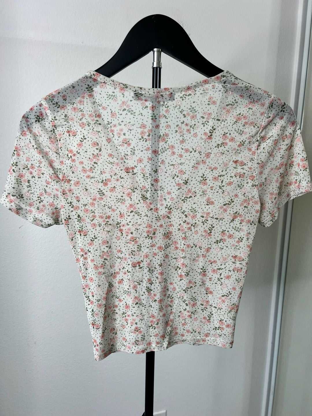 Y2K Coquette Floral Mesh Ruched Button-Front Crop Top Size S 3