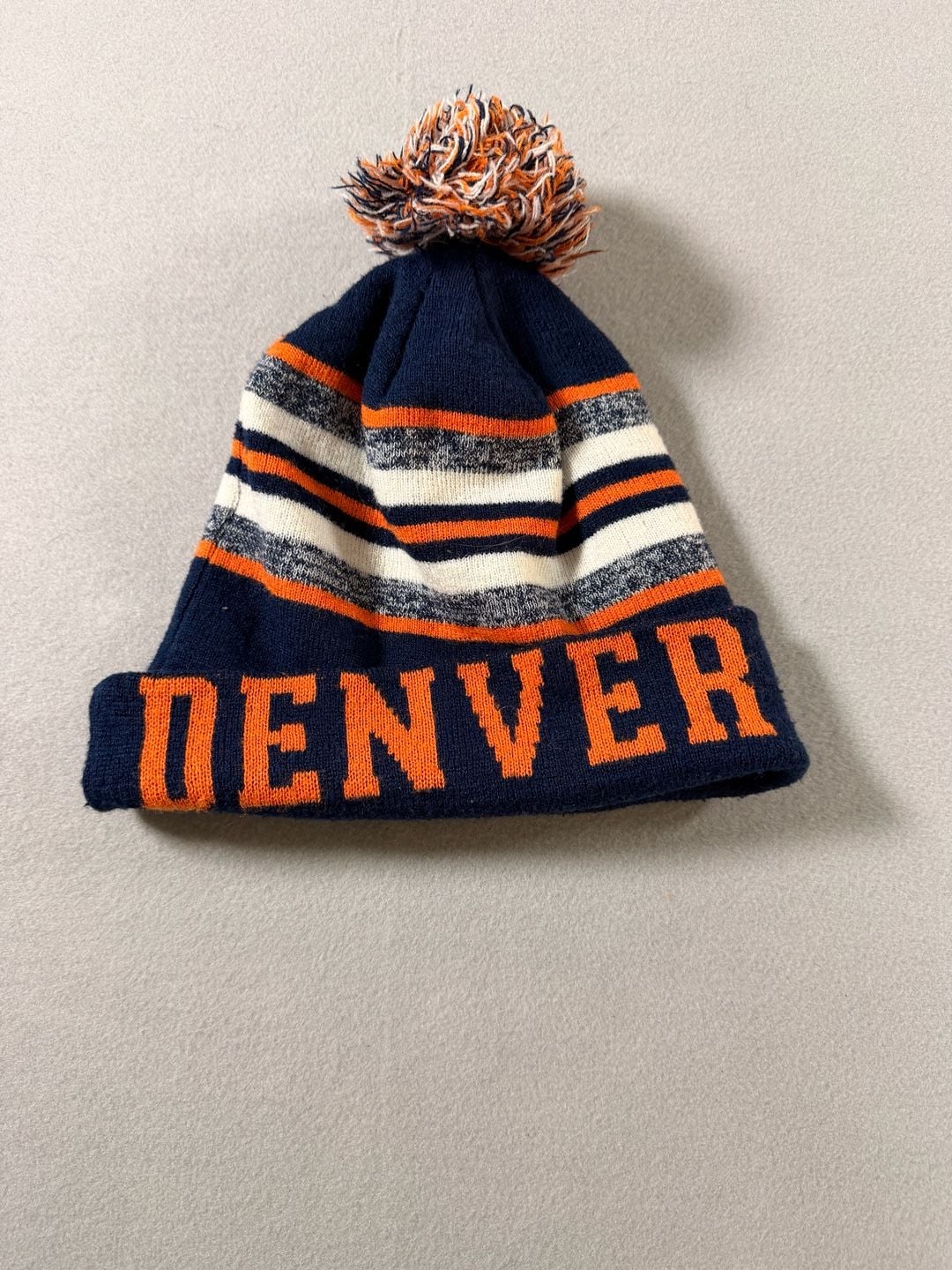 Denver Broncos Style Blue Orange Winter Beanie Cuff Knit Pom Hat 2