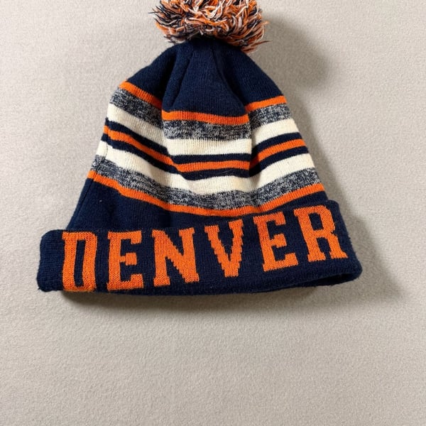 Denver Broncos Style Blue Orange Winter Beanie Cuff Knit Pom Hat