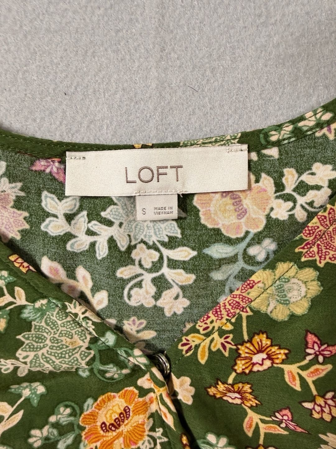 LOFT Green Floral Faux Wrap Peplum Blouse with Tie Waist Size S 3