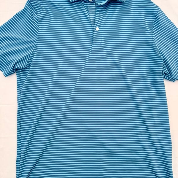 Kenneth Cole Men's Blue and White Stripe Polo Shirt, Size M