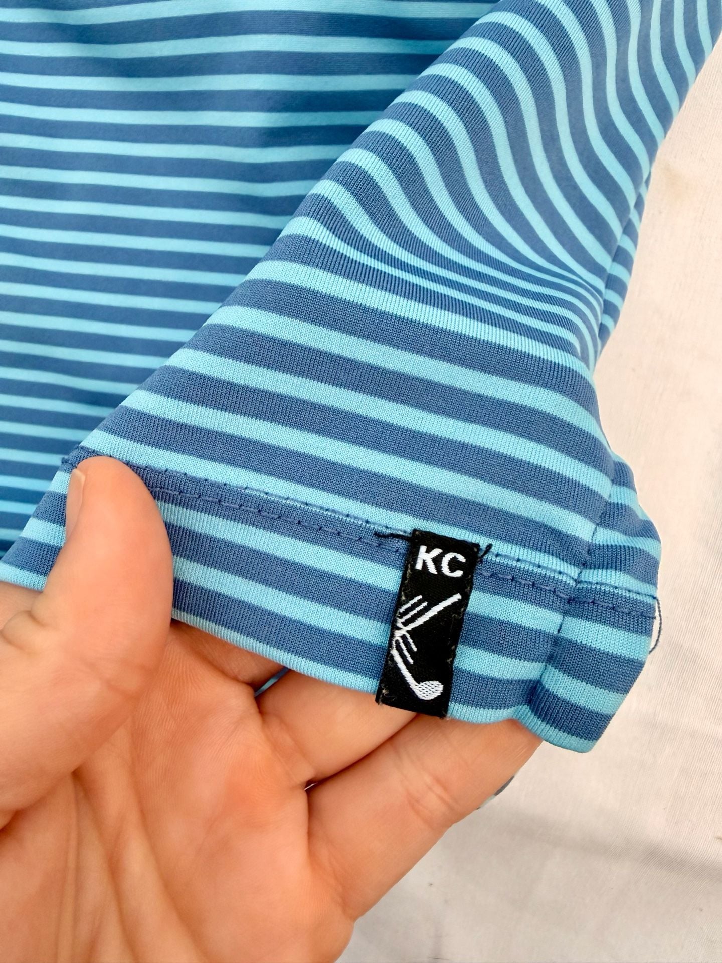 Kenneth Cole Men's Blue and White Stripe Polo Shirt, Size M 7