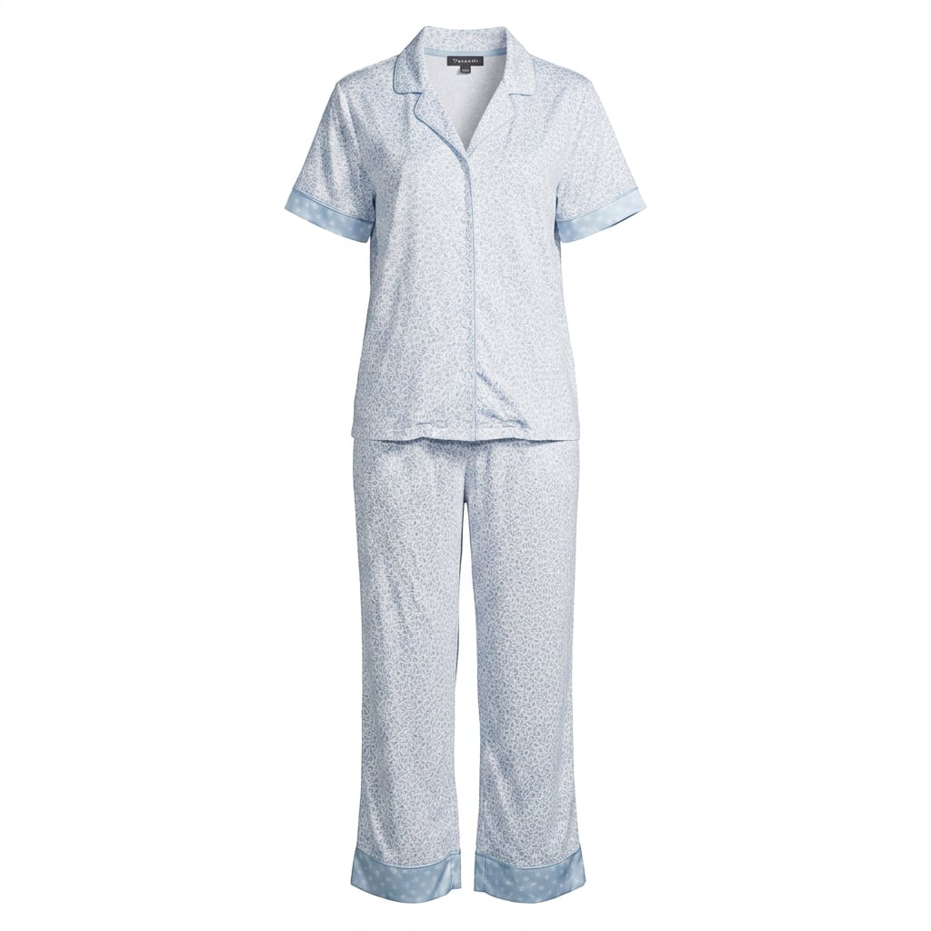 Tahari Rayon Sateen SS/LL Notch Set Blue Surf Fan Tile Size L 1