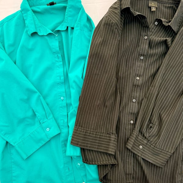Worthington Woman 3X Button-Down Dress Shirt - Teal and Pinstripe Black, Set of 2