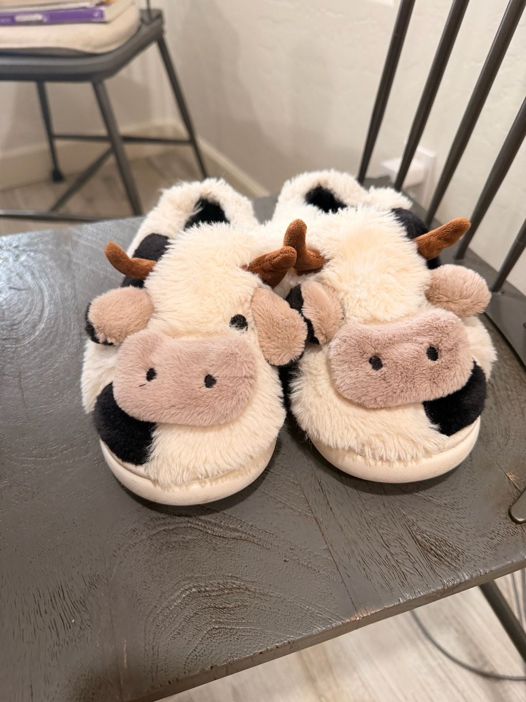 XIXITIAO Cute Cow Fluffy Plush Warm Non-Slip House Slippers Size 36-37 2