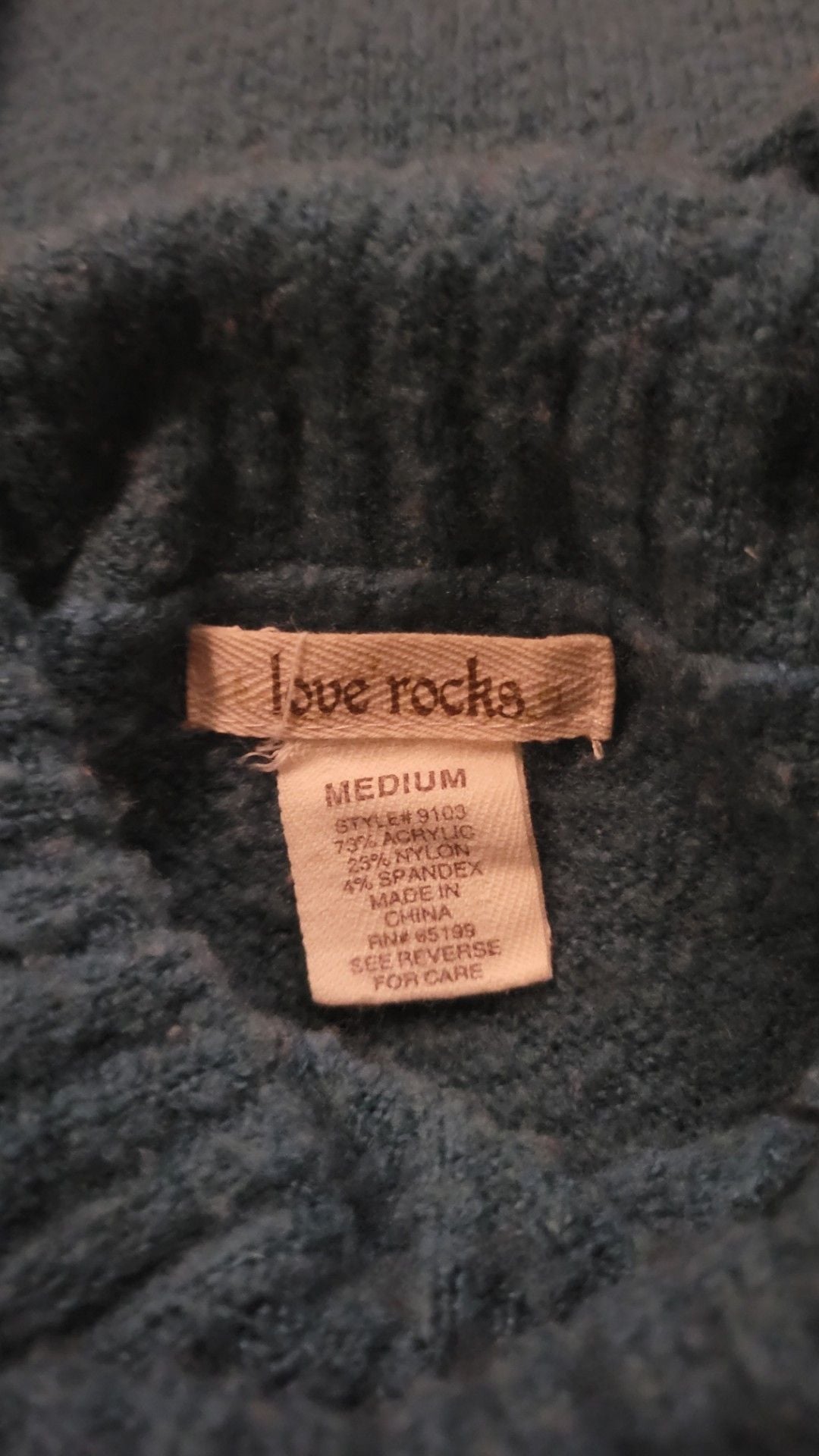 Love Rocks Teal Blue Turtleneck Long Sleeve Sweater Size Medium 3