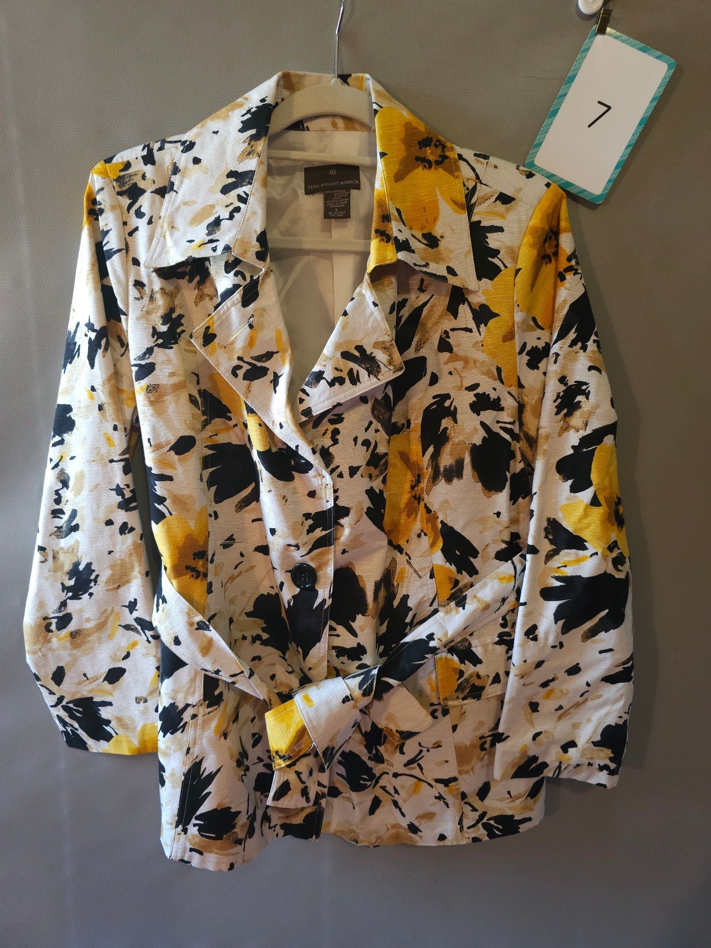 Fenn Wright Manson Silk Floral Print Button Front Belted Jacket Size L 2