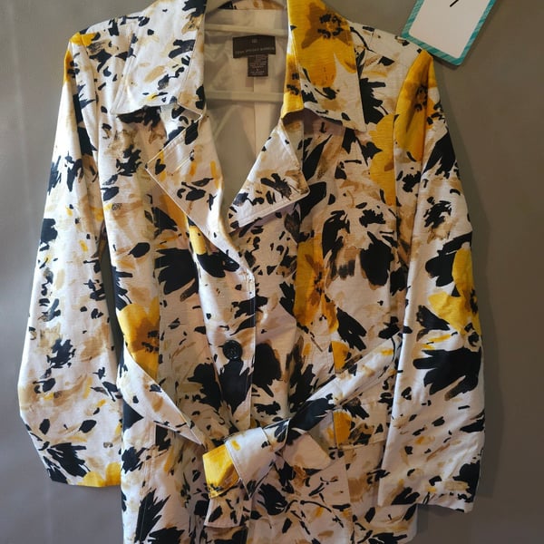 Fenn Wright Manson Silk Floral Print Button Front Belted Jacket Size L