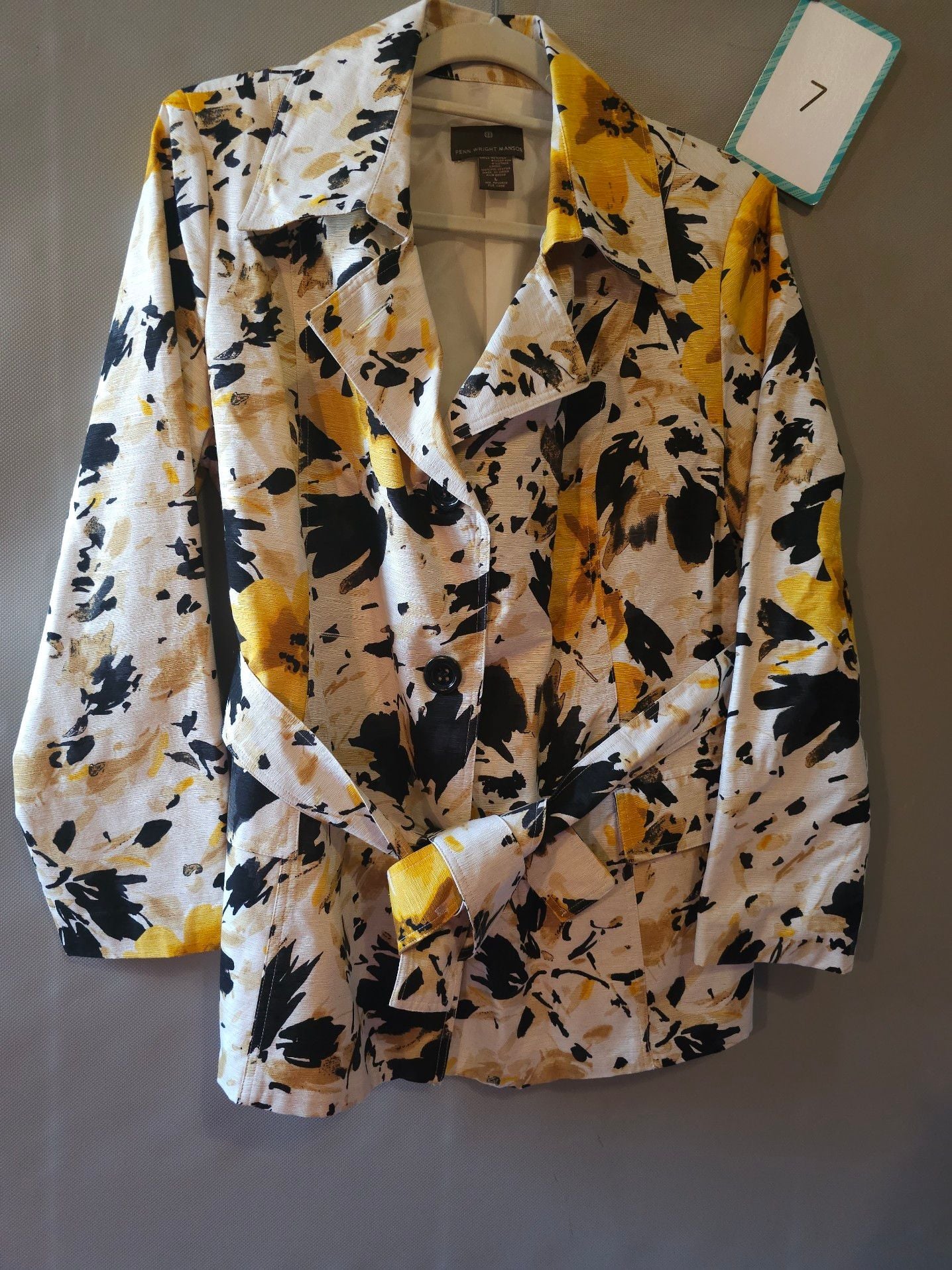 Fenn Wright Manson Silk Floral Print Button Front Belted Jacket Size L 3