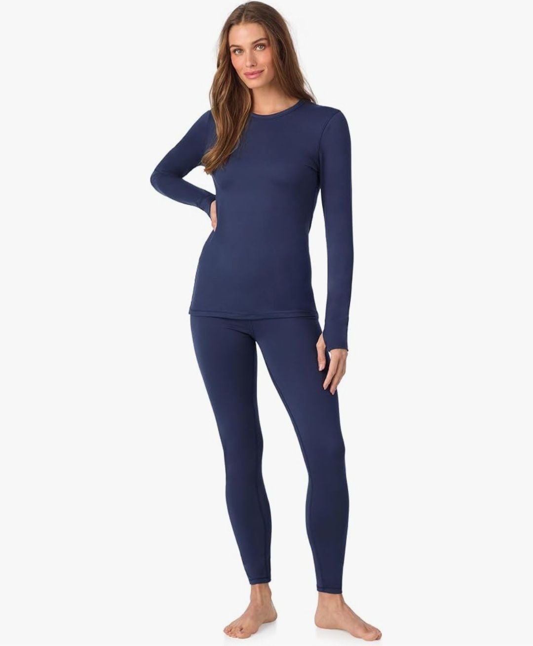 Cuddl Duds Heavyweight Long Sleeve Crew Neck Top and Leggings Set Navy,XS 1