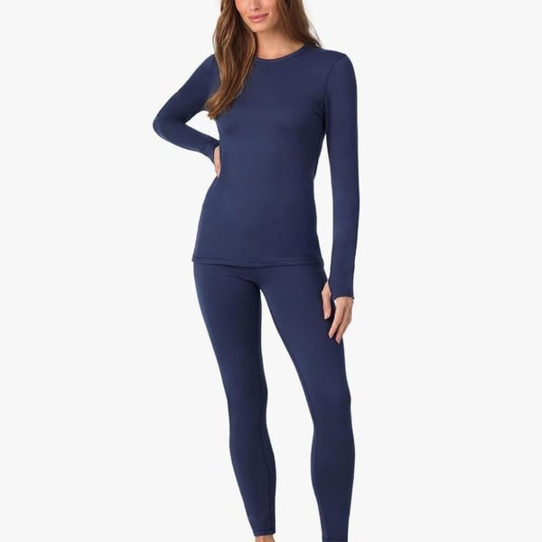 Cuddl Duds Heavyweight Long Sleeve Crew Neck Top and Leggings Set Navy,XS