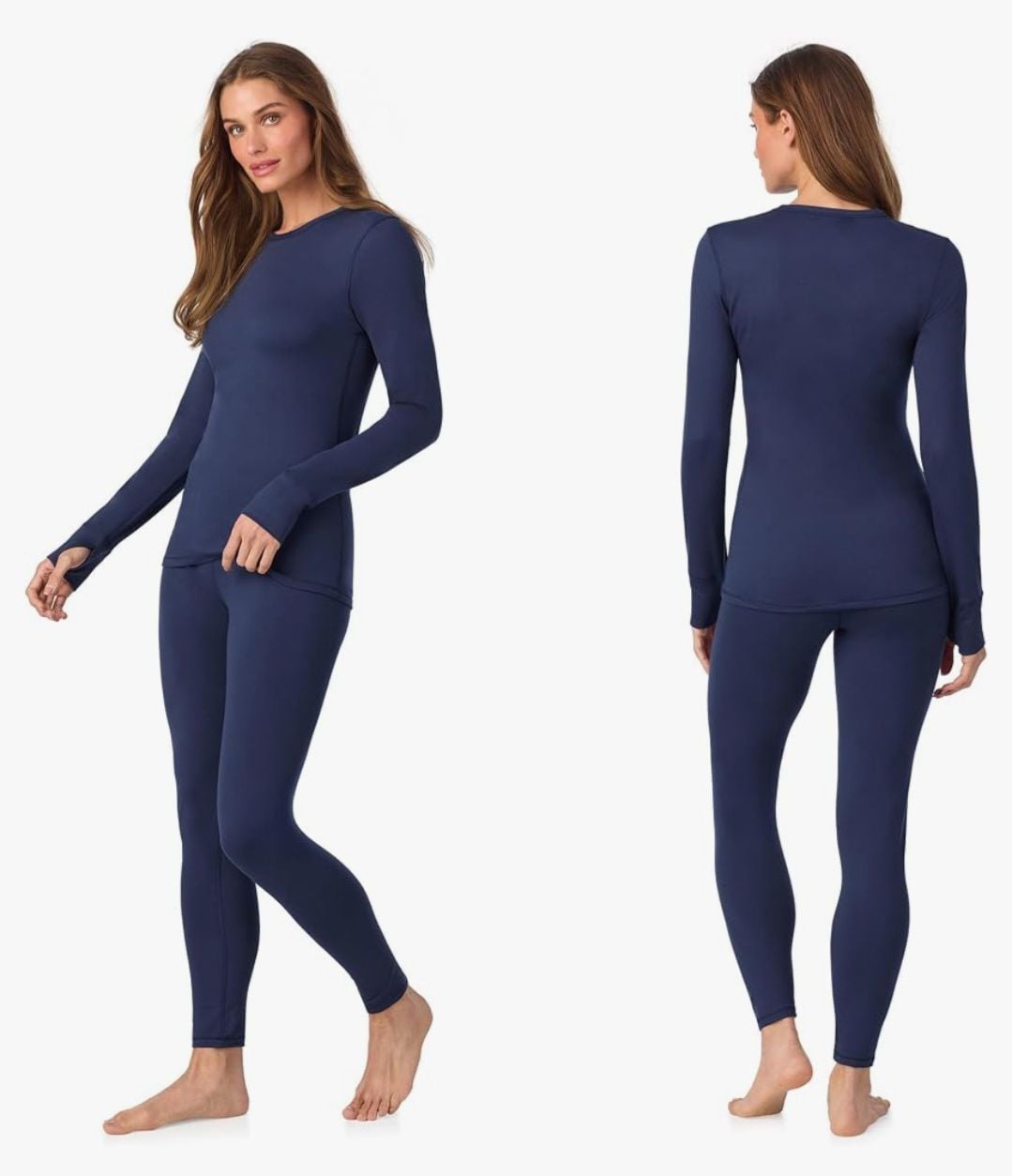 Cuddl Duds Heavyweight Long Sleeve Crew Neck Top and Leggings Set Navy,XS 2